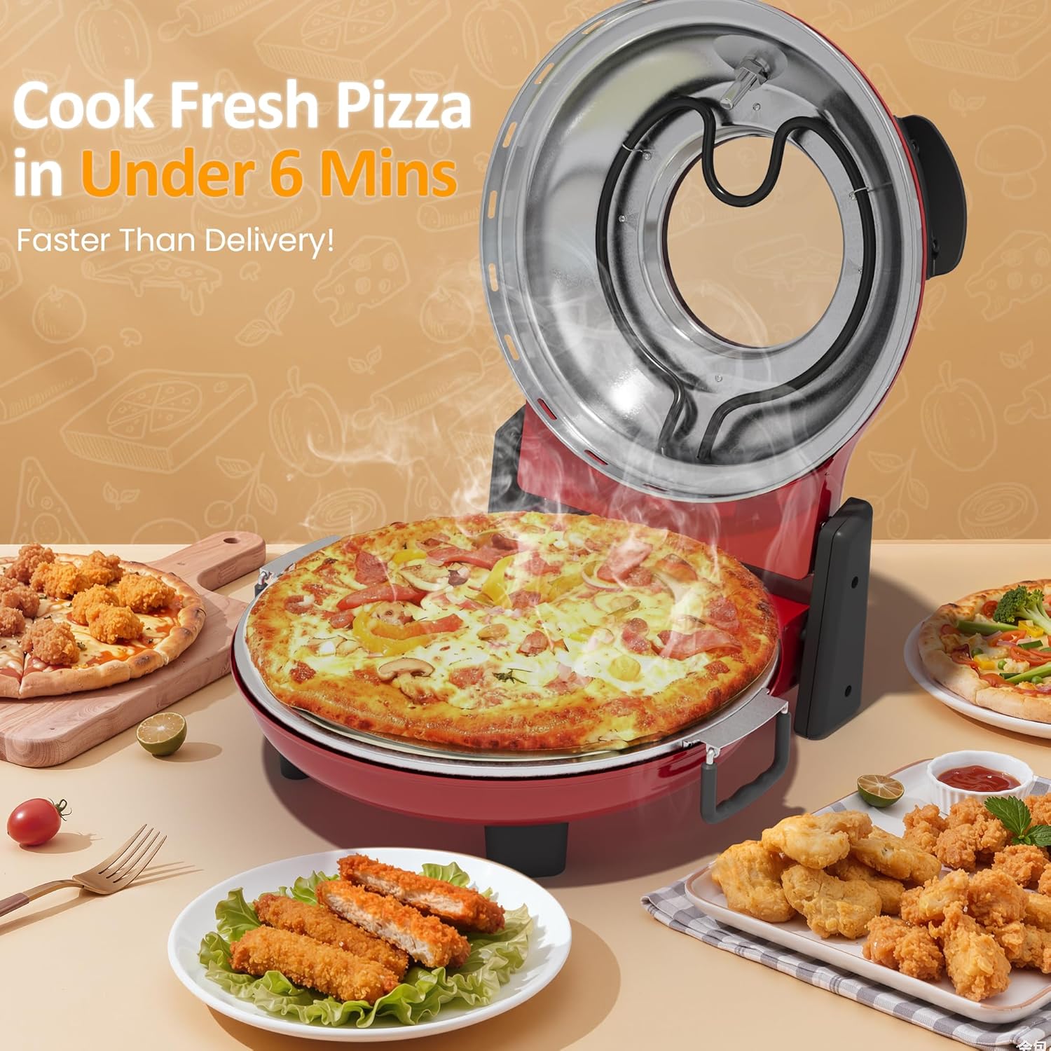 Sunvivi Electric Indoor Pizza Oven: Countertop Pizza Maker with Temp Control Knob Heats up to 770¡§H Portable Pizza