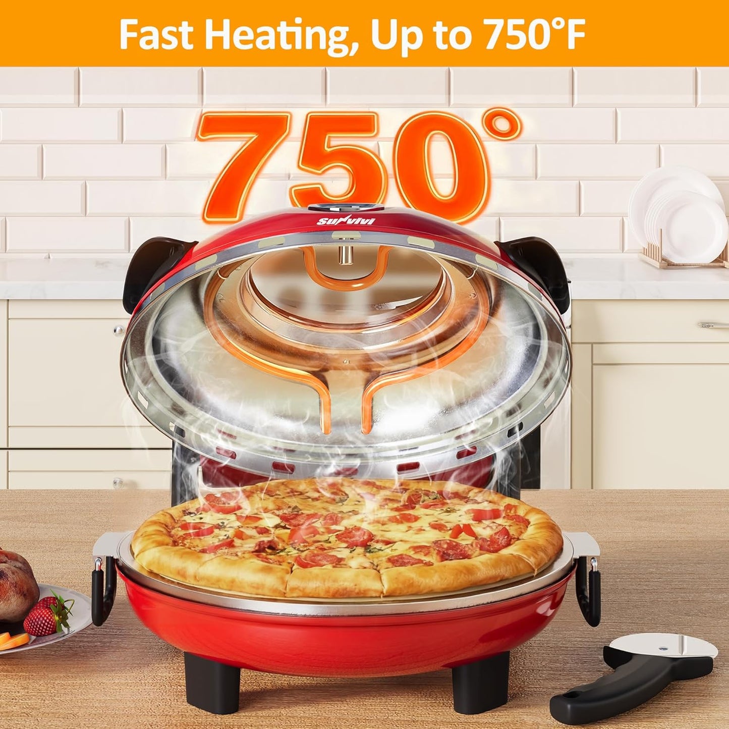 Sunvivi Electric Indoor Pizza Oven: Countertop Pizza Maker with Temp Control Knob Heats up to 770¡§H Portable Pizza