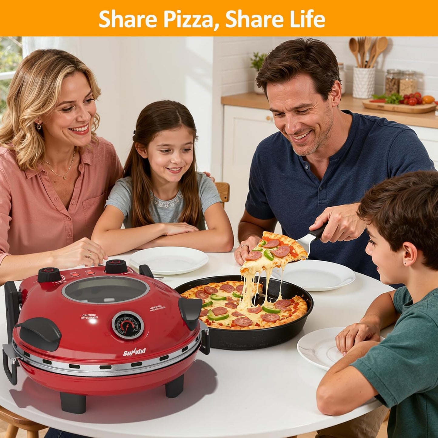 Sunvivi Electric Indoor Pizza Oven: Countertop Pizza Maker with Temp Control Knob Heats up to 770¡§H Portable Pizza
