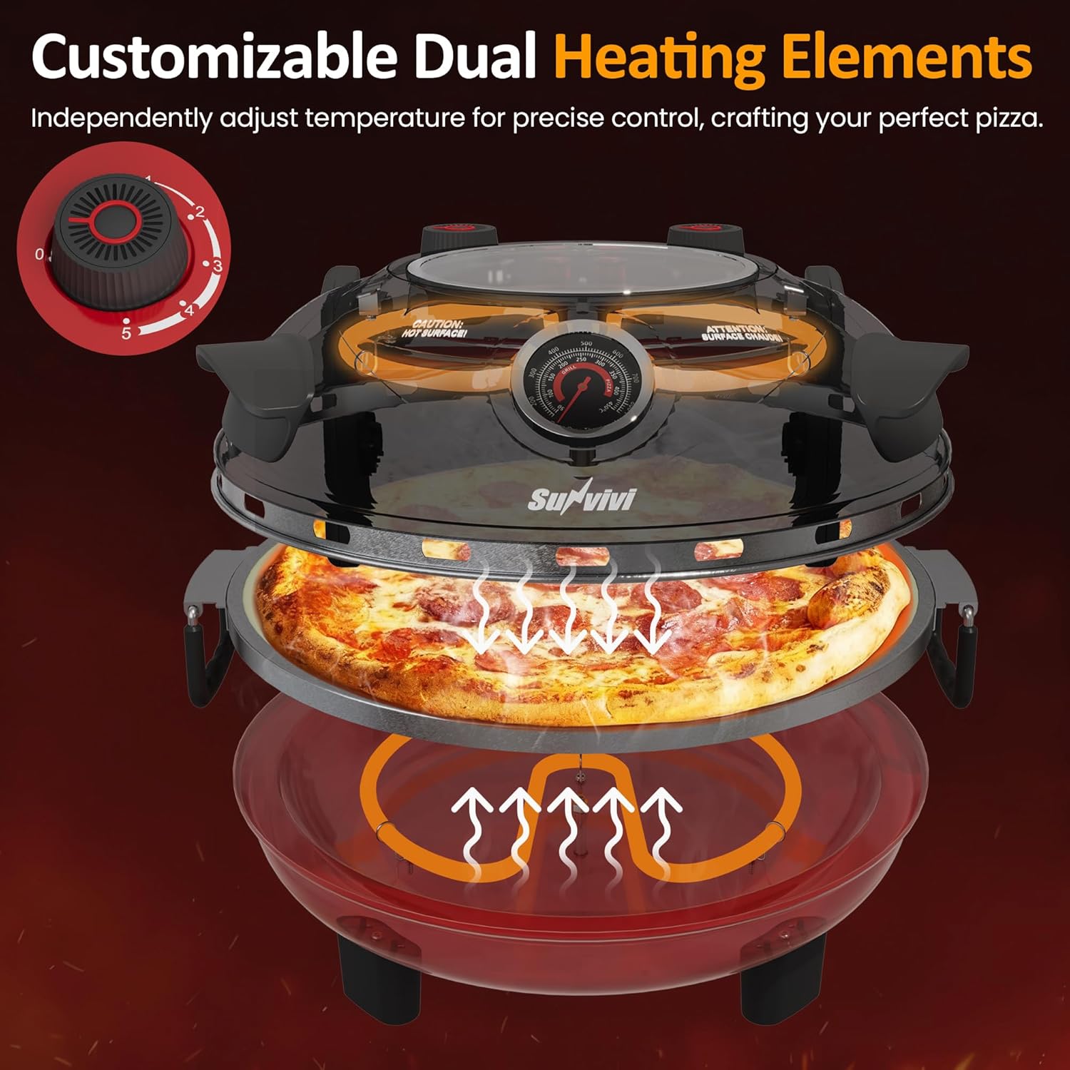 Sunvivi Electric Indoor Pizza Oven: Countertop Pizza Maker with Temp Control Knob Heats up to 770¡§H Portable Pizza