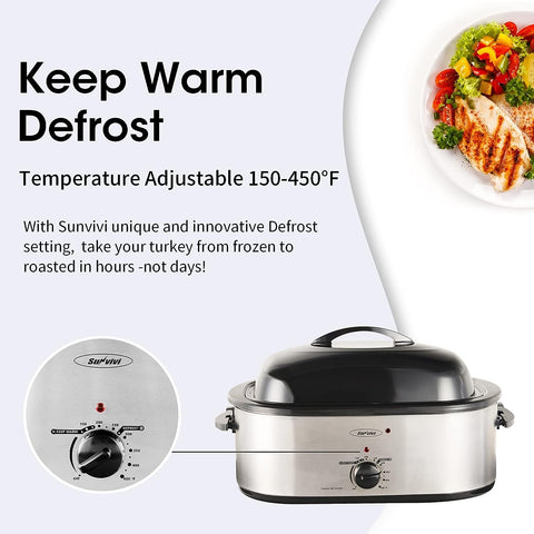 Sunvivi Electric Roaster Turkey Roaster Oven 18-28QT