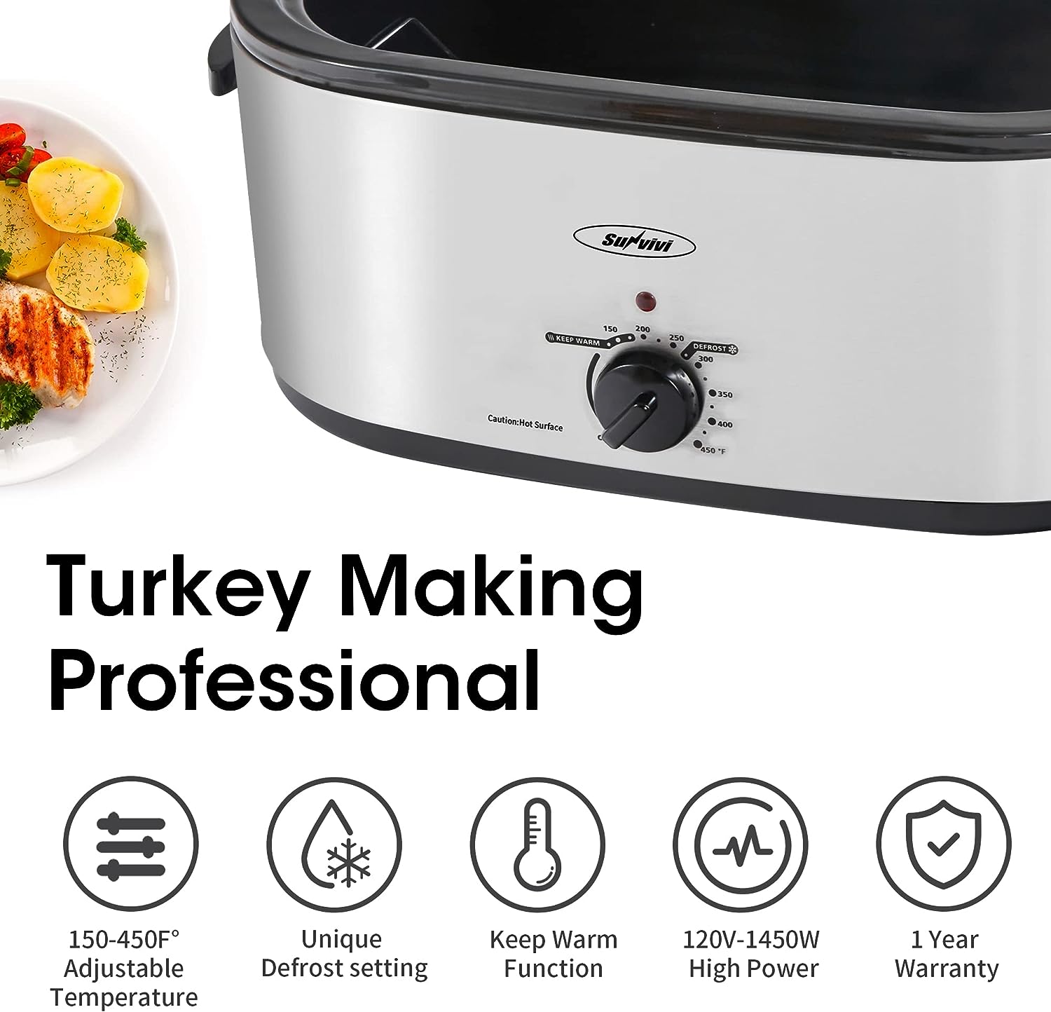 Sunvivi Electric Roaster Turkey Roaster Oven 18-28QT