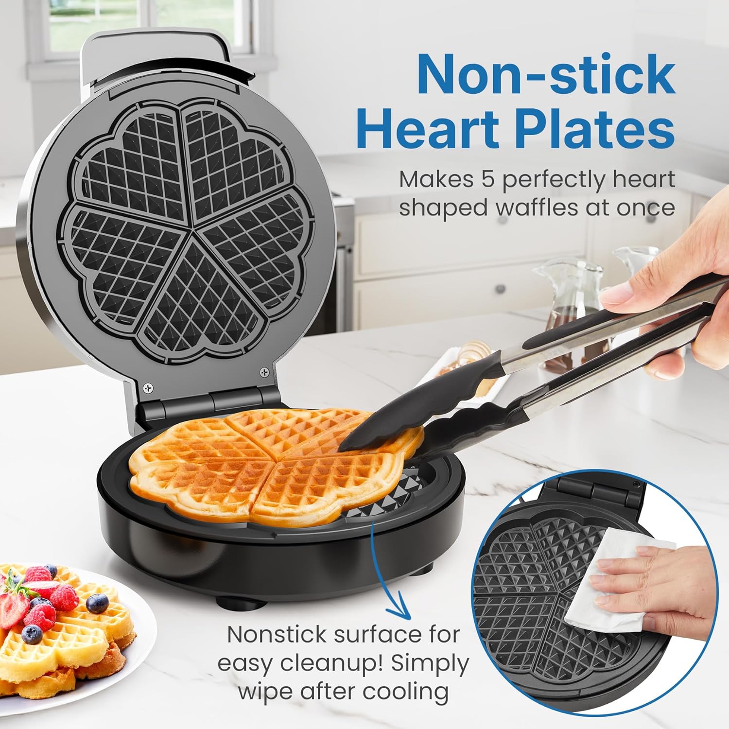 Sunvivi Heart Waffle Maker: 5 Heart Shaped Waffle Iron