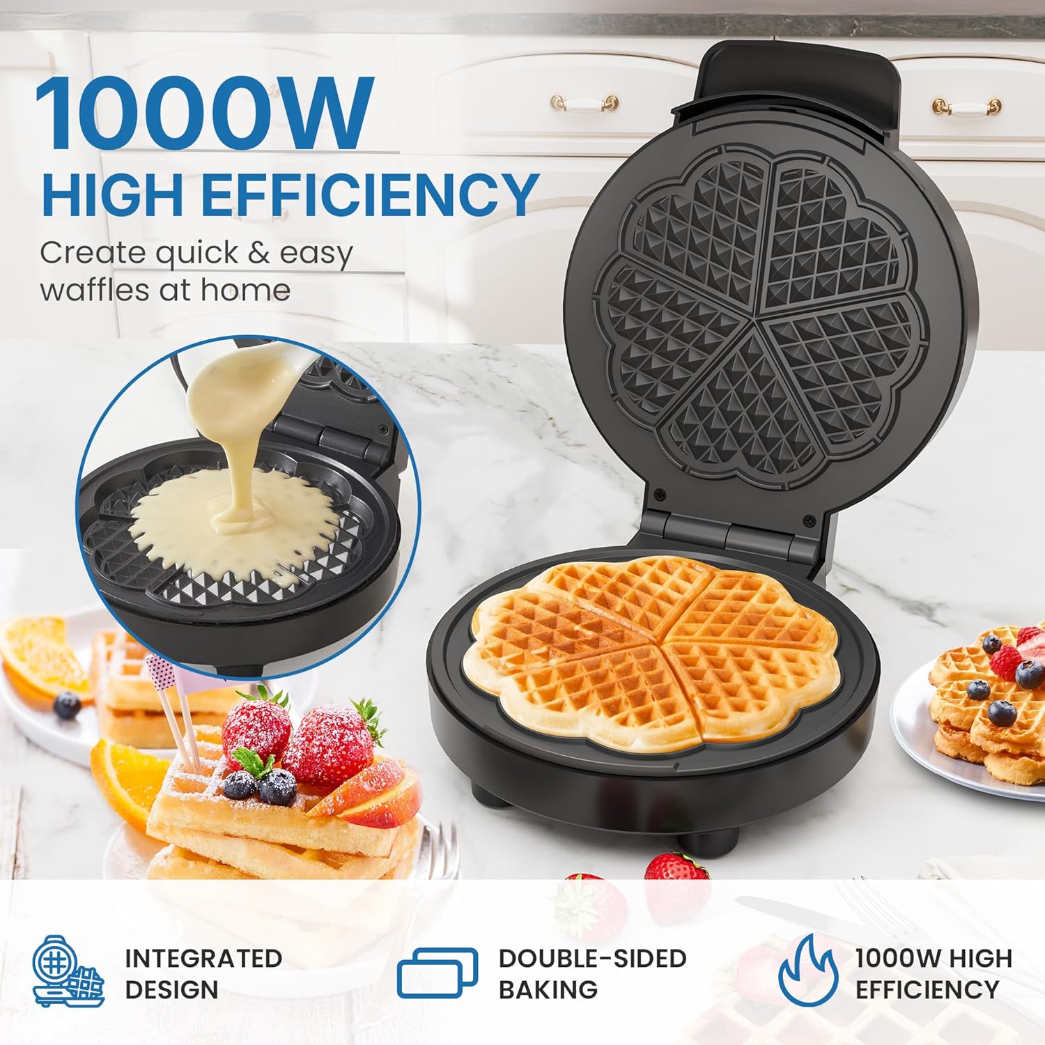 Sunvivi Heart Waffle Maker: 5 Heart Shaped Waffle Iron