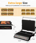 Sunvivi Indoor Grill & Griddle with Preset Menu 1600W Electric Panini Press Sandwich Maker Removable Nonstick Plates