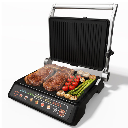 Sunvivi Indoor Grill & Griddle with Preset Menu 1600W Electric Panini Press Sandwich Maker Removable Nonstick Plates