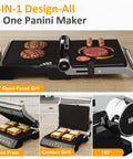Sunvivi Indoor Grill & Griddle with Preset Menu 1600W Electric Panini Press Sandwich Maker Removable Nonstick Plates