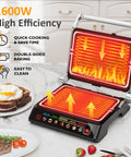 Sunvivi Indoor Grill & Griddle with Preset Menu 1600W Electric Panini Press Sandwich Maker Removable Nonstick Plates