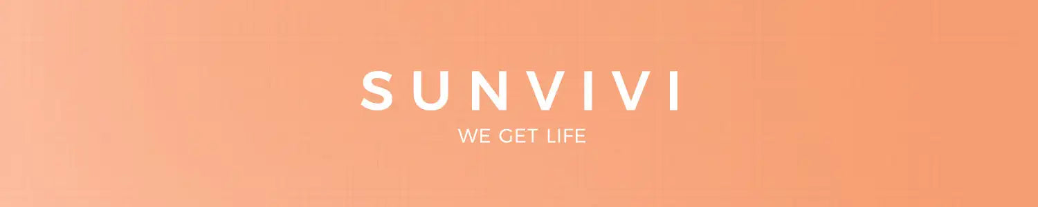 Sunvivi logo with white text on a soft peach background.