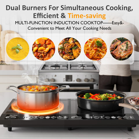 Sunvivi Portable Dual Induction Cooktop Commercial-Grade Electric Countertop Burner with Timer Induction Hot Plate