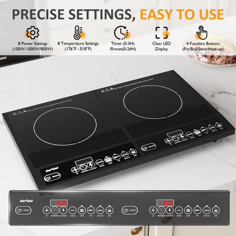 Sunvivi Portable Dual Induction Cooktop Commercial-Grade Electric Countertop Burner with Timer Induction Hot Plate