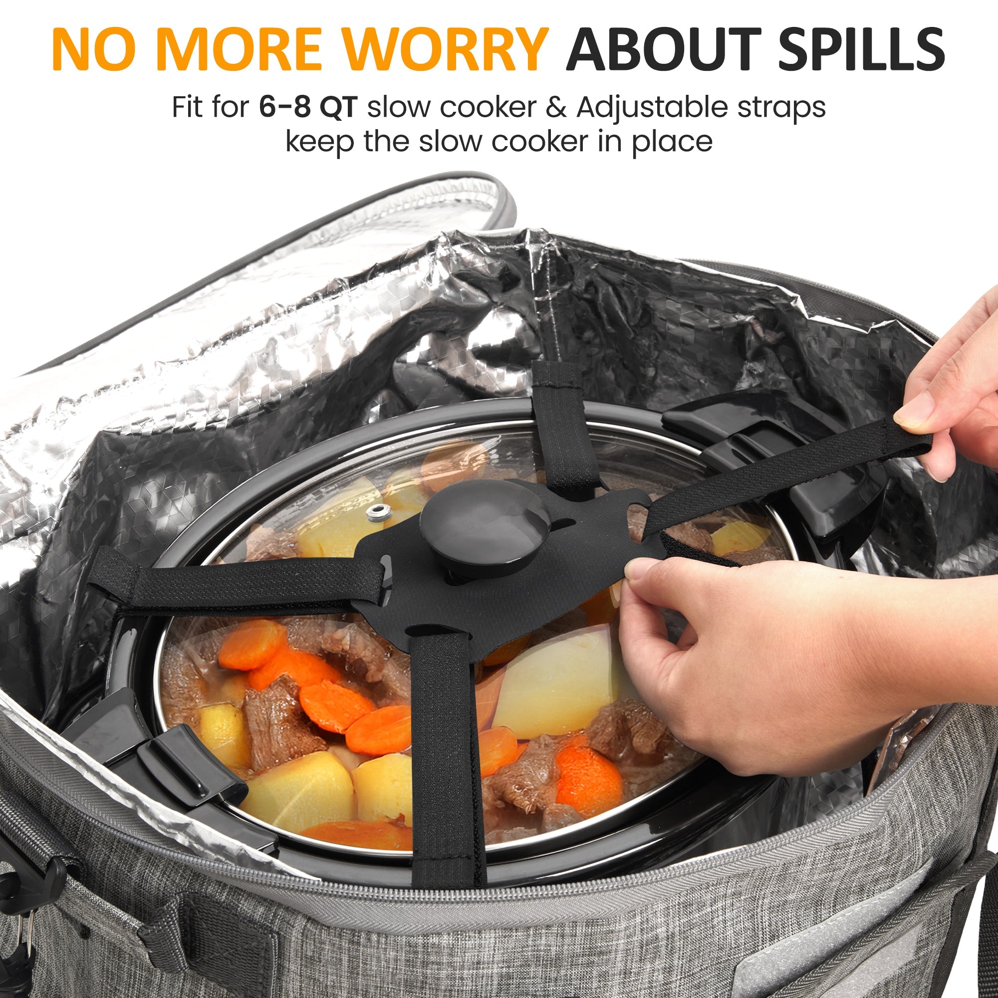 Sunvivi Portable Slow Cooker Bag Fits for 6-8 Quart - Slow Cooker Bag