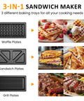 SUNVIVI Sandwich Maker Panini Press Grill and Waffle Iron Set 3 in1 Electric Sandwich Press - Sandwich Grills