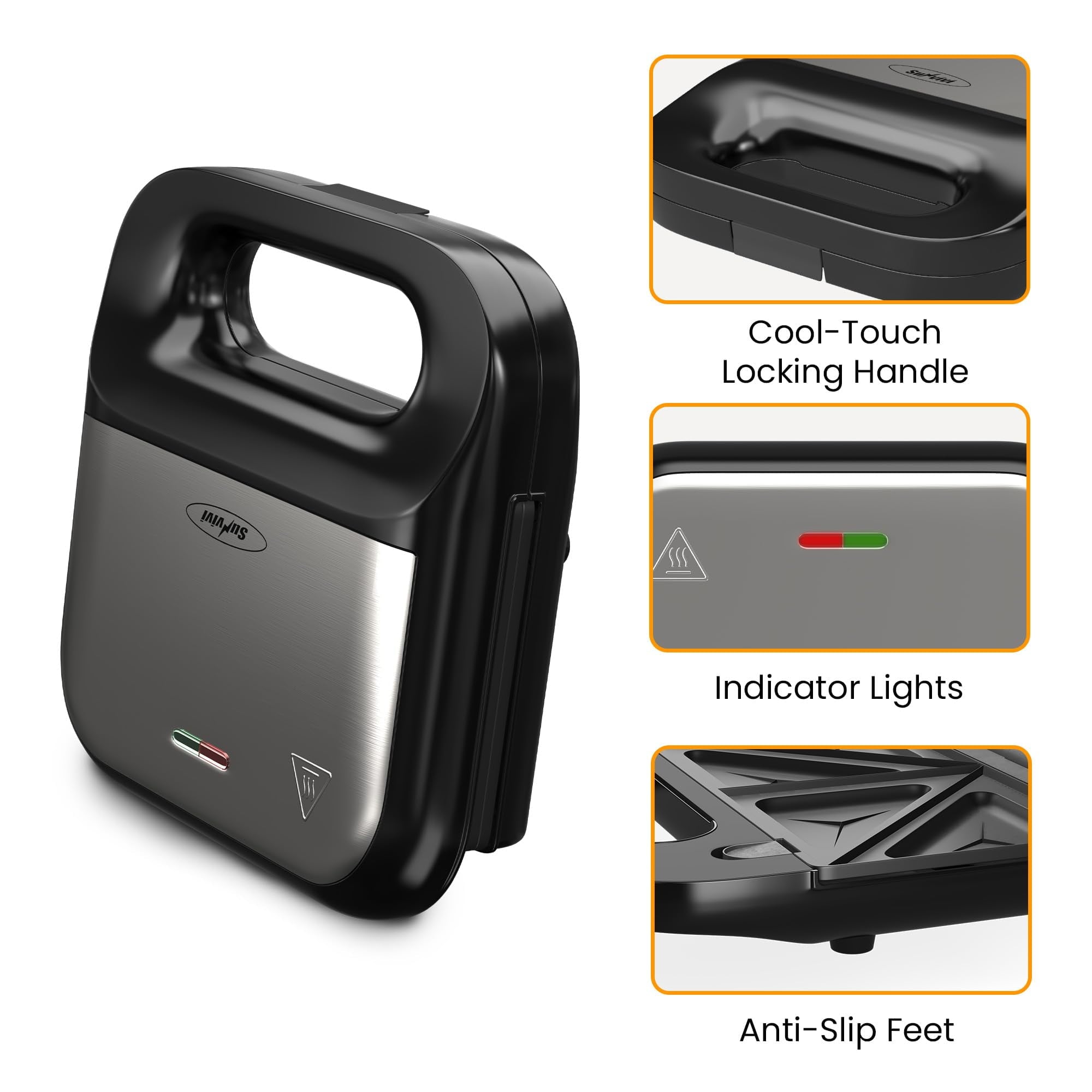 SUNVIVI Sandwich Maker Panini Press Grill and Waffle Iron Set 3 in1 Electric Sandwich Press - Sandwich Grills