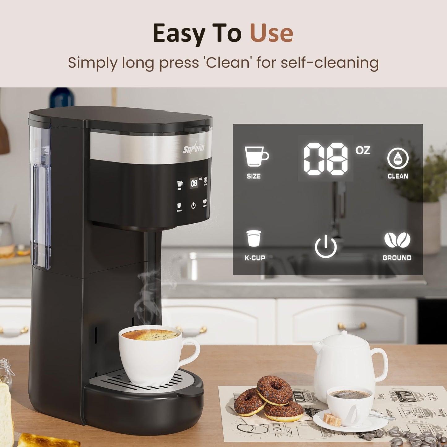 Sunvivi Single Serve Coffee Maker 30oz Removable Water Reservoir Black - Single-Serve Brewers