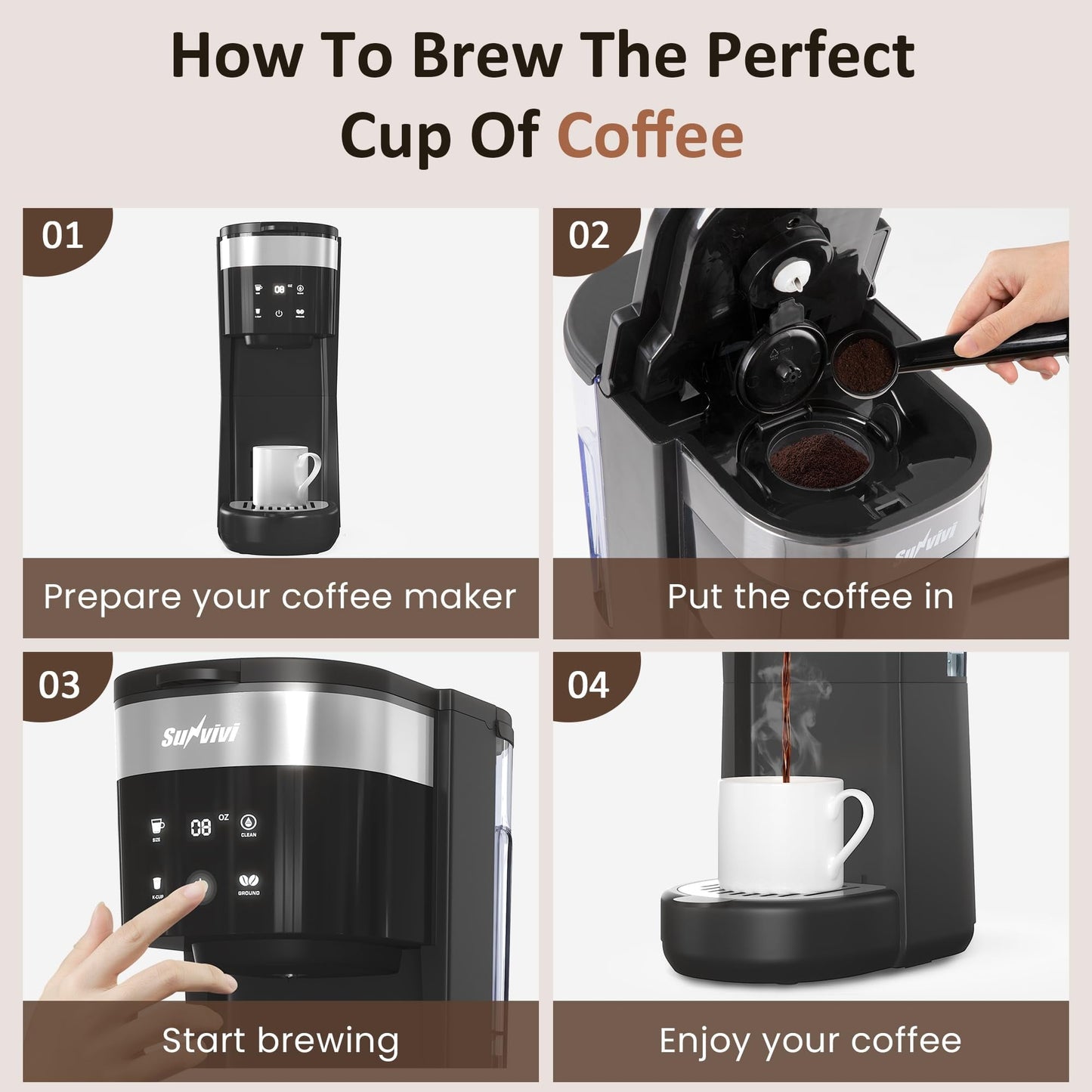 Sunvivi Single Serve Coffee Maker 30oz Removable Water Reservoir Black - Single-Serve Brewers