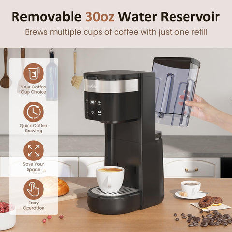 Sunvivi Single Serve Coffee Maker 30oz Removable Water Reservoir Black - Single-Serve Brewers