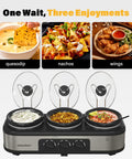 Sunvivi Slow Cooker with 10 Cooking Liners 3 Pot 1.5 Quart Oval Crock Food Warmer Buffet Server - silver