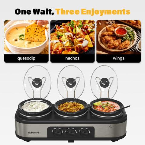 Sunvivi Slow Cooker with 10 Cooking Liners 3 Pot 1.5 Quart Oval Crock Food Warmer Buffet Server - silver