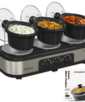 Sunvivi Slow Cooker with 10 Cooking Liners 3 Pot 1.5 Quart Oval Crock Food Warmer Buffet Server - silver