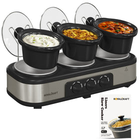 Sunvivi Slow Cooker with 10 Cooking Liners, 3 Pot 1.5 Quart Oval Crock Food Warmer Buffet Server