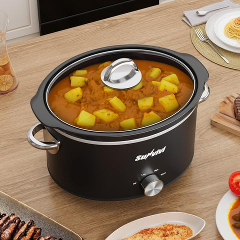 Sunvivi Small Slow Cooker 4QT Mini Food Warmer with 3 Heating Settings Removable Ceramic Pot Dishwasher Safe Glass Lid