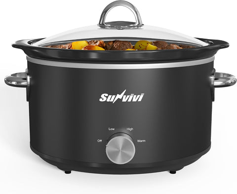 Sunvivi Small Slow Cooker 4QT Mini Food Warmer with 3 Heating Settings Removable Ceramic Pot Dishwasher Safe Glass Lid
