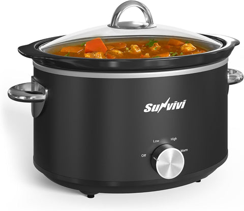 Sunvivi Small Slow Cooker 4QT Mini Food Warmer with 3 Heating Settings Removable Ceramic Pot Dishwasher Safe Glass Lid