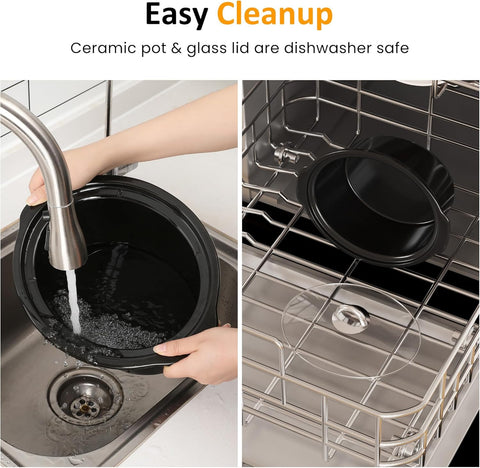 Sunvivi Small Slow Cooker 4QT Mini Food Warmer with 3 Heating Settings Removable Ceramic Pot Dishwasher Safe Glass Lid
