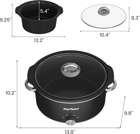 Sunvivi Small Slow Cooker 4QT Mini Food Warmer with 3 Heating Settings Removable Ceramic Pot Dishwasher Safe Glass Lid