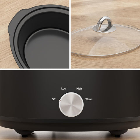 Sunvivi Small Slow Cooker 4QT Mini Food Warmer with 3 Heating Settings Removable Ceramic Pot Dishwasher Safe Glass Lid