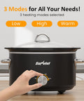 Sunvivi Small Slow Cooker 4QT Mini Food Warmer with 3 Heating Settings Removable Ceramic Pot Dishwasher Safe Glass Lid