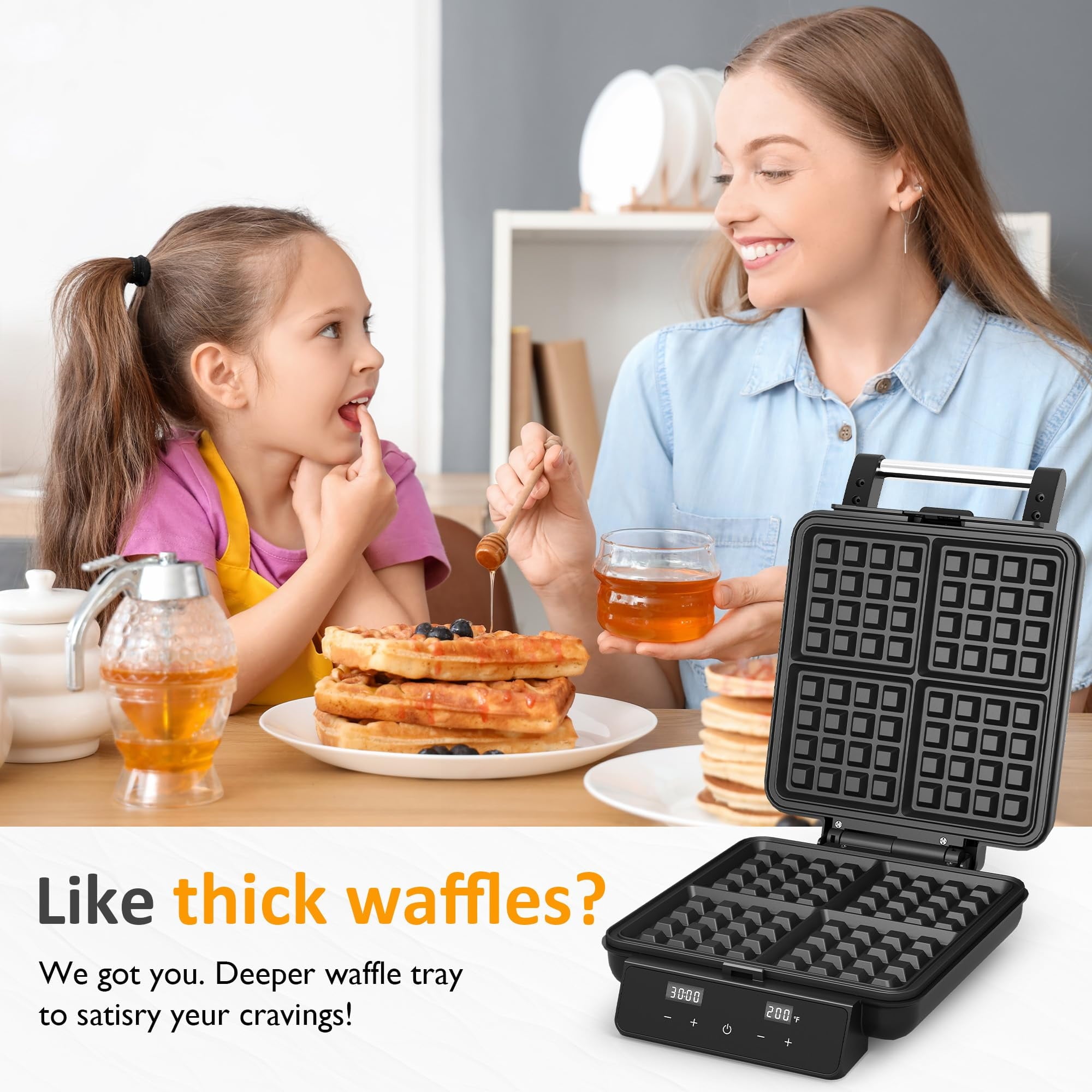 Sunvivi Stainless Steel Waffle Maker 4 Slices with Quick Heat-Up - Electric Waffle Makers