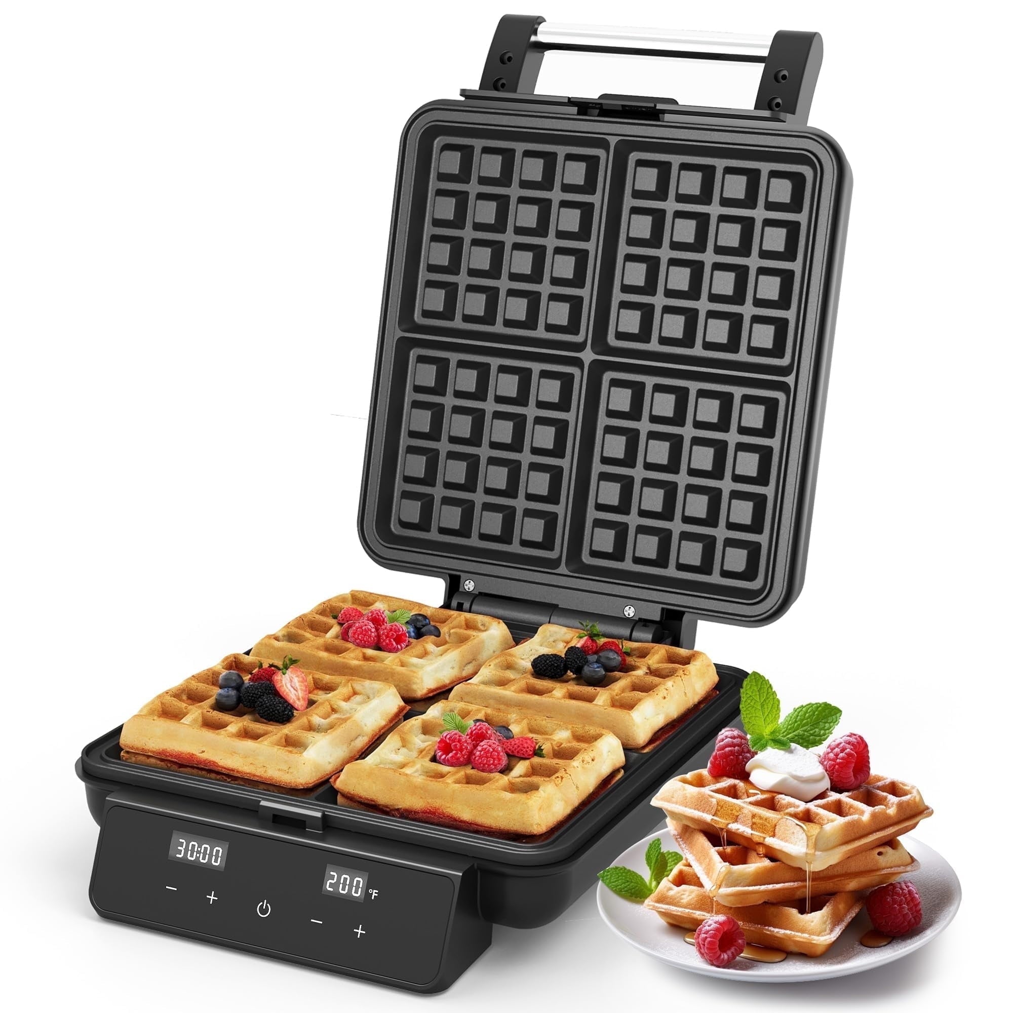 Sunvivi Stainless Steel Waffle Maker 4 Slices with Quick Heat-Up - Electric Waffle Makers