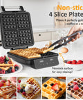 Sunvivi Stainless Steel Waffle Maker 4 Slices with Quick Heat-Up - Electric Waffle Makers