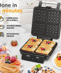 Sunvivi Stainless Steel Waffle Maker 4 Slices with Quick Heat-Up - Electric Waffle Makers