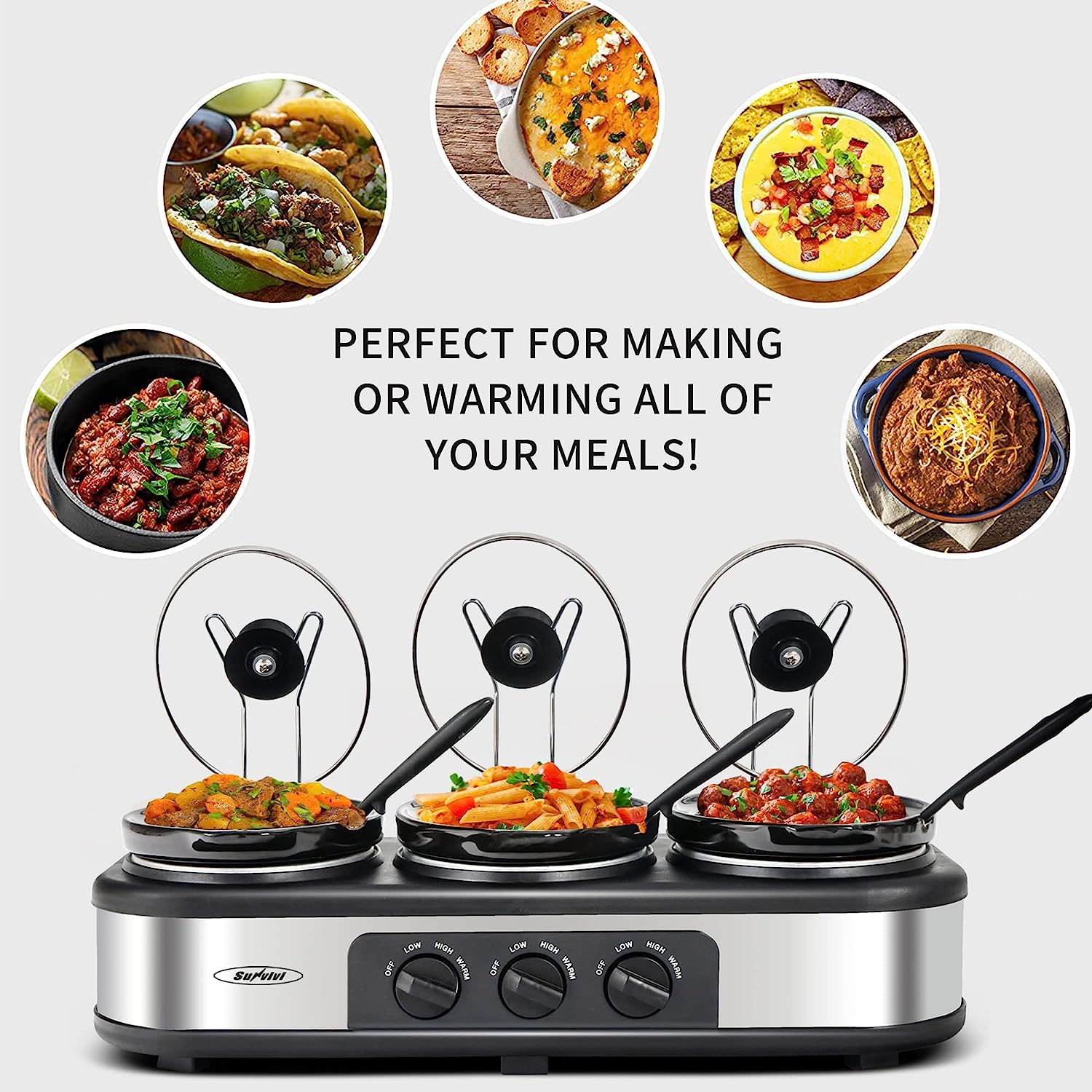 Sunvivi Triple Slow Cooker Buffet Server 3*1.5QT