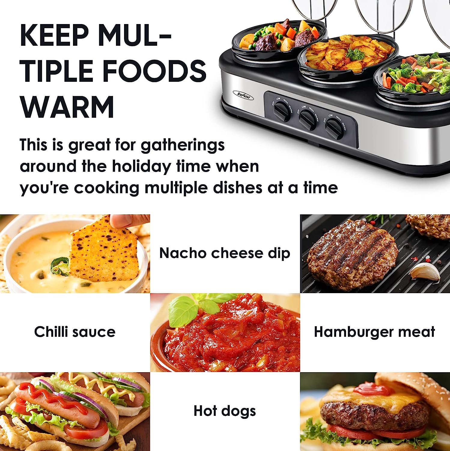 Sunvivi Triple Slow Cooker Buffet Server 3*1.5QT