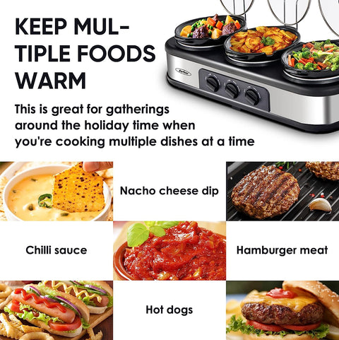 Sunvivi Triple Slow Cooker Buffet Server 3*1.5QT