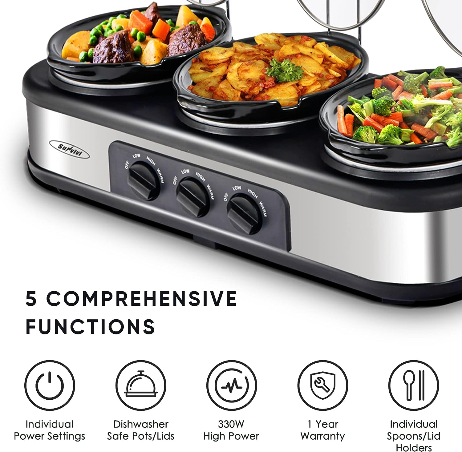 Sunvivi Triple Slow Cooker Buffet Server 3*1.5QT