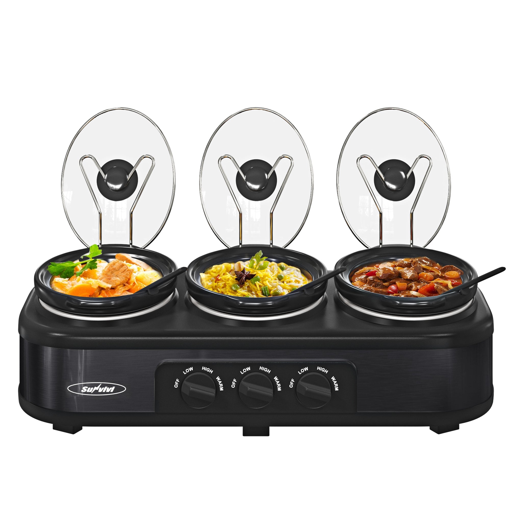 Sunvivi Triple Slow Cooker Buffet Server 3*1.5QT - Black