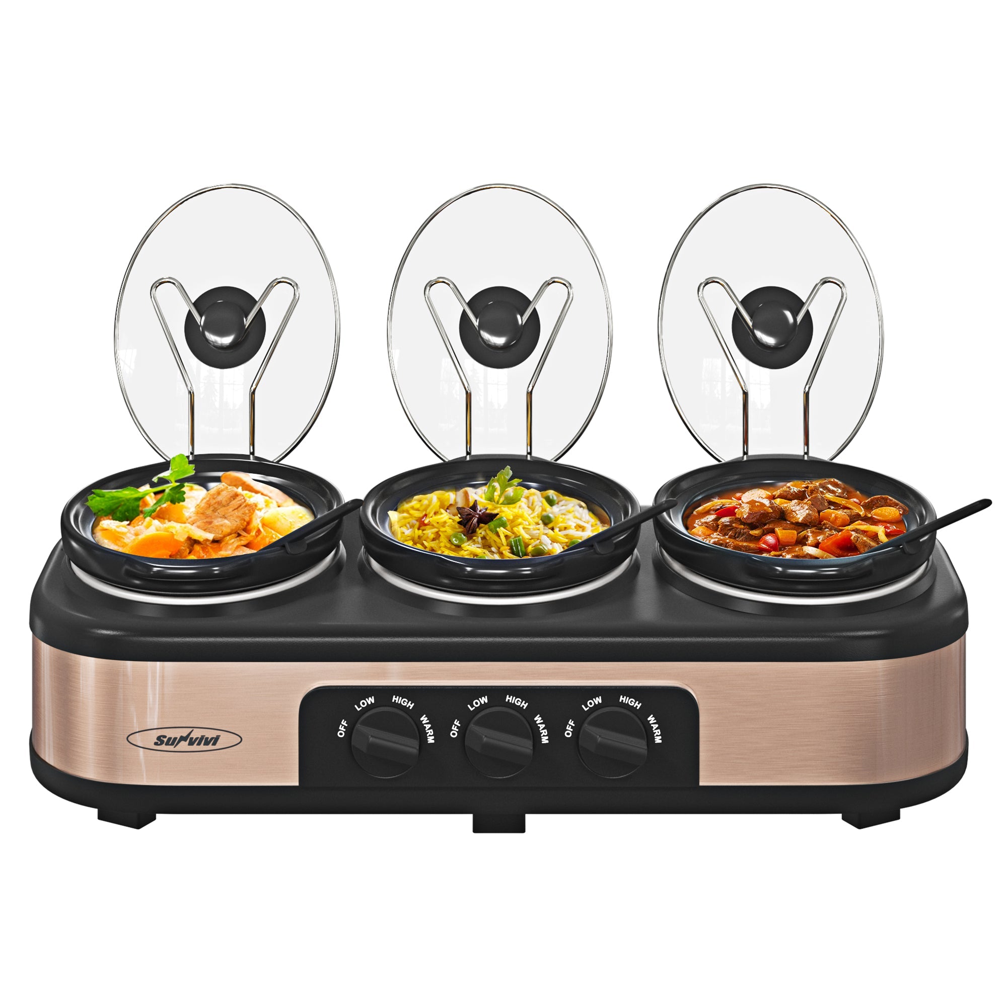Sunvivi Triple Slow Cooker Buffet Server 3*1.5QT - Copper