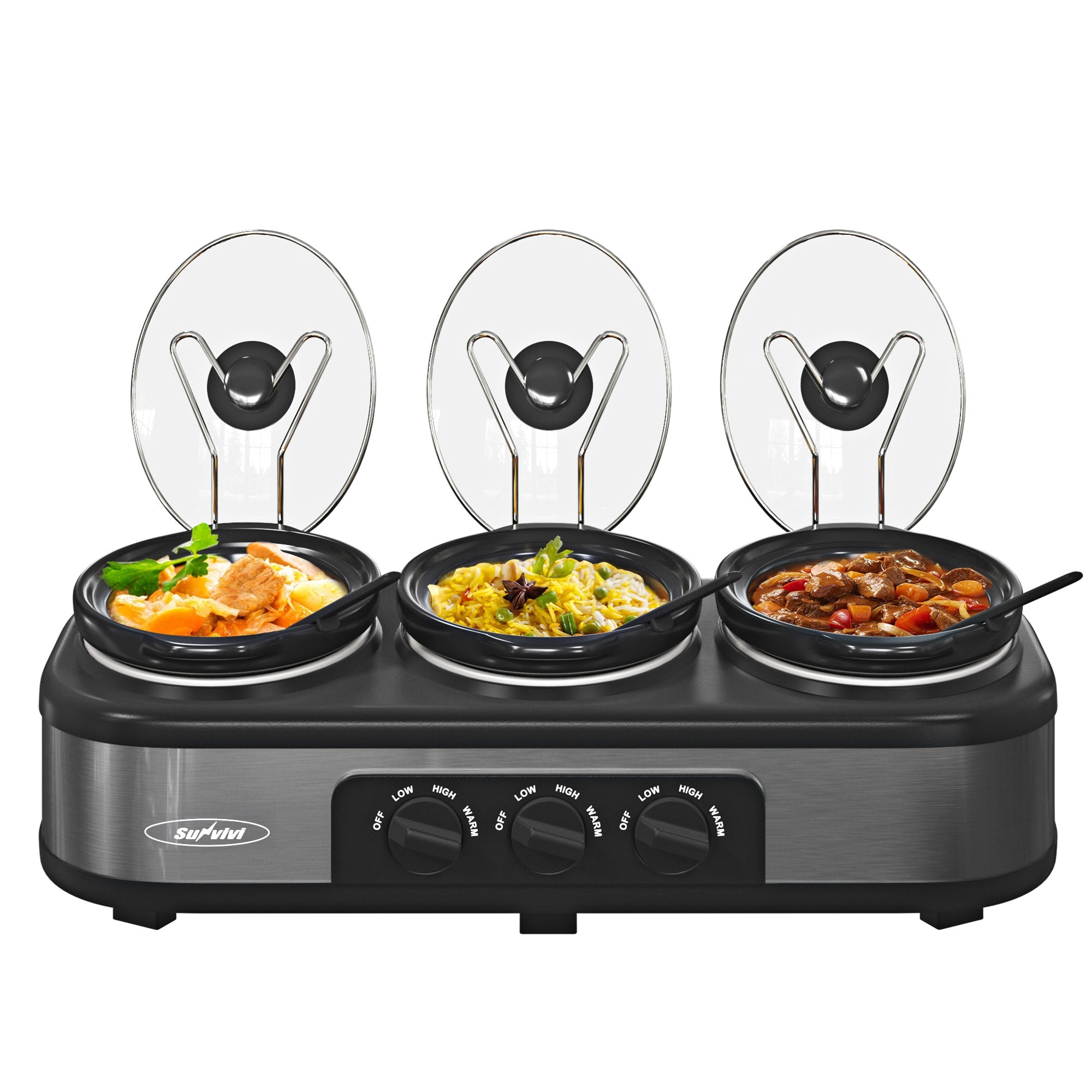 Sunvivi Triple Slow Cooker Buffet Server 3*1.5QT - Grey