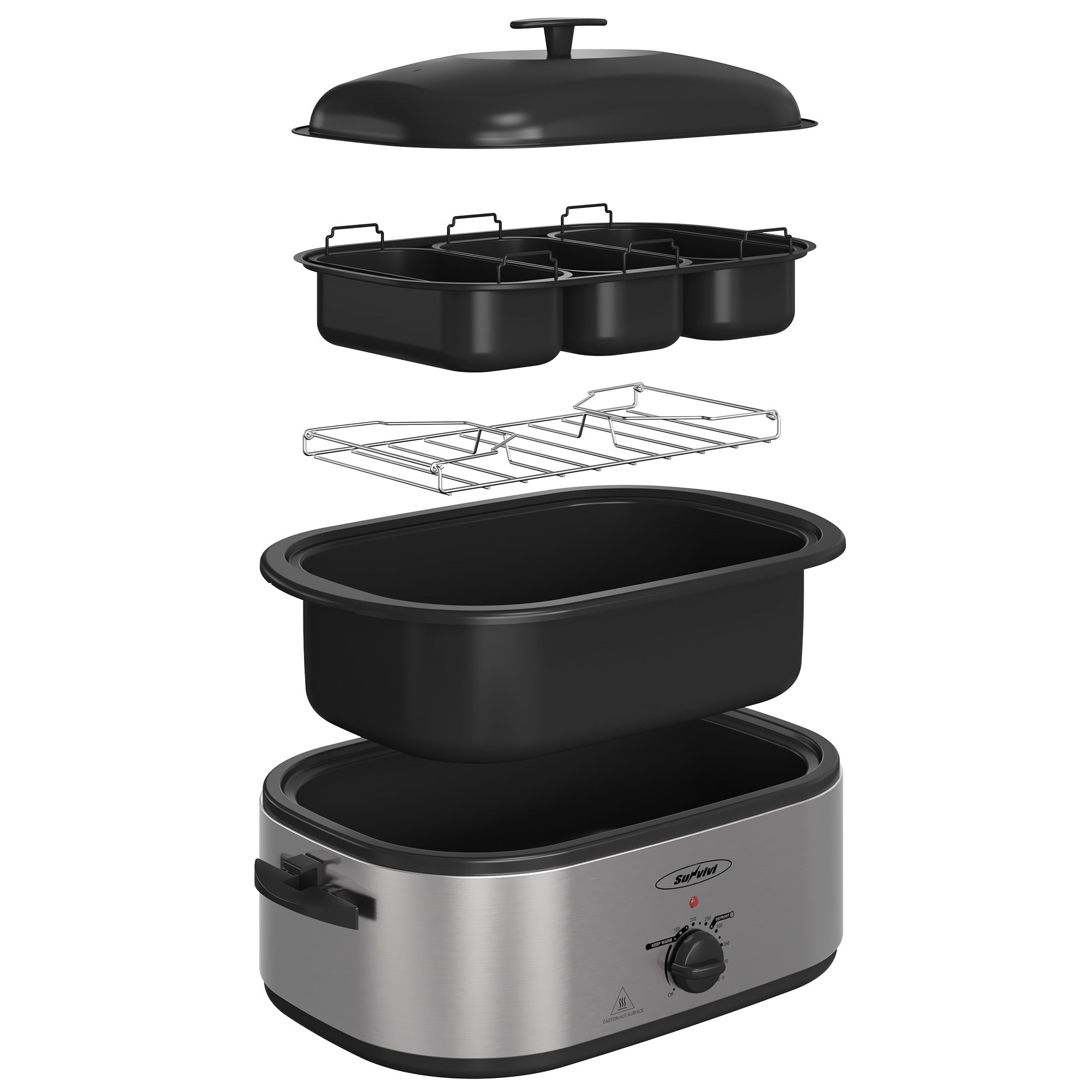Sunvivi Turkey Roaster with 3 Separate Buffet Server Trays (18-20QT)