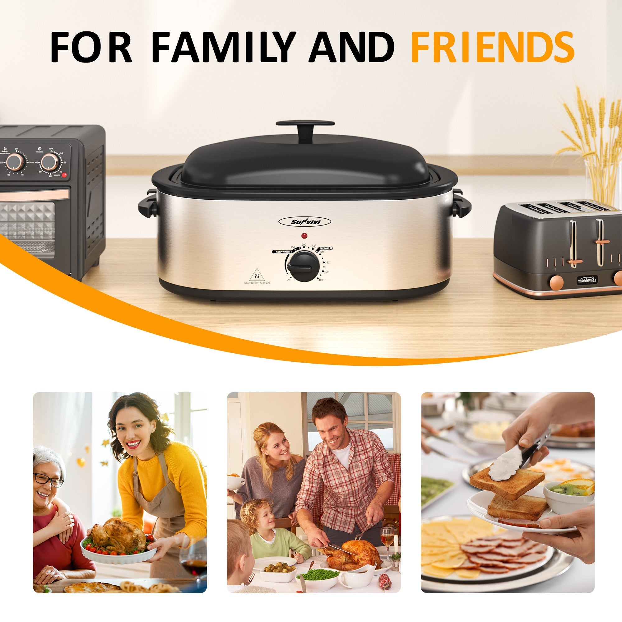 Sunvivi Turkey Roaster with 3 Separate Buffet Server Trays (18-20QT)