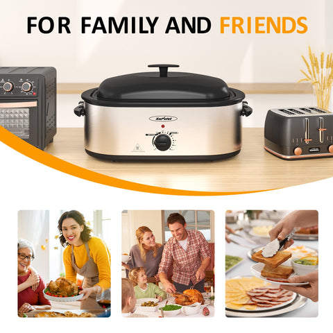 Sunvivi Turkey Roaster with 3 Separate Buffet Server Trays (18-20QT)