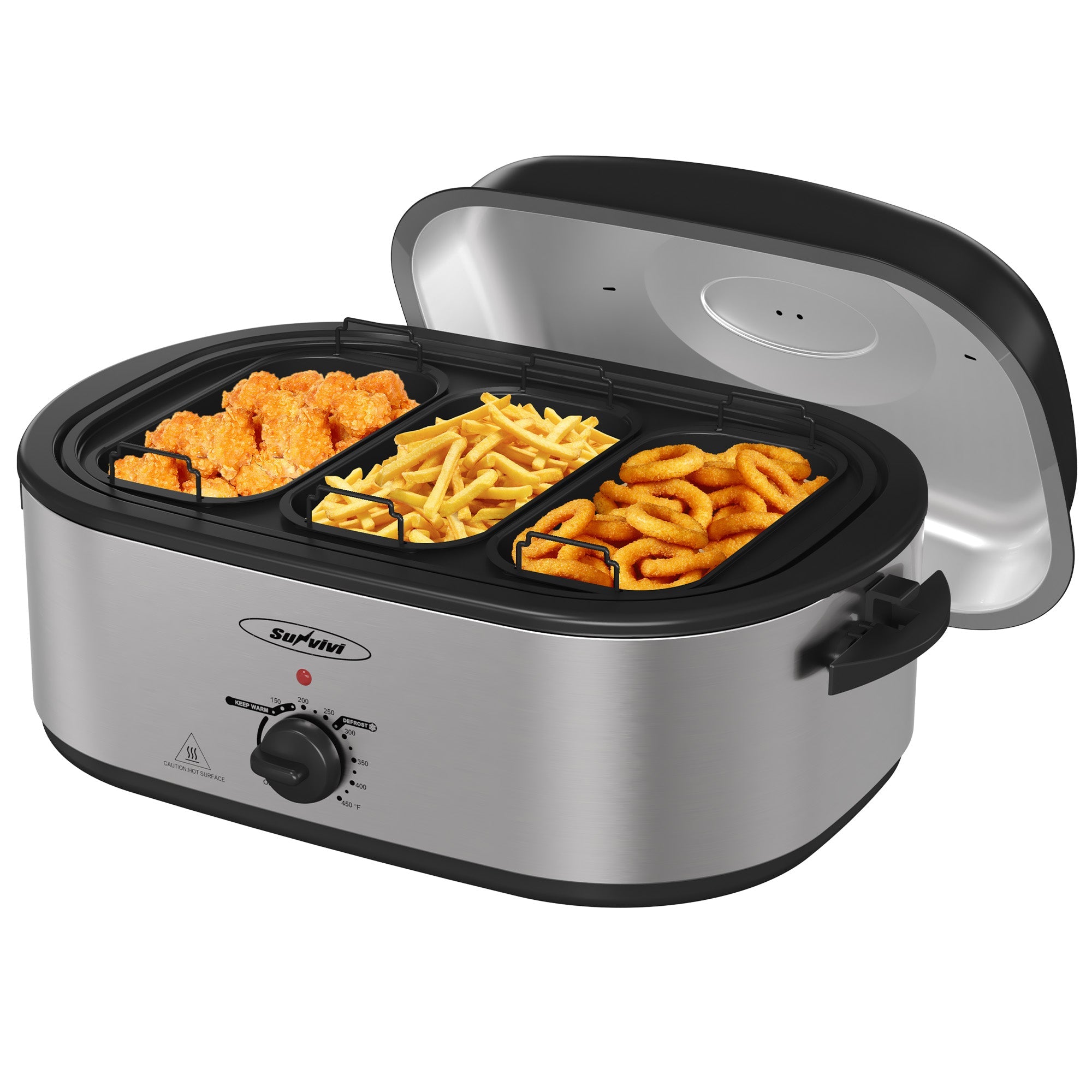 Sunvivi Turkey Roaster with 3 Separate Buffet Server Trays (18-20QT) - Silver / 18 QT