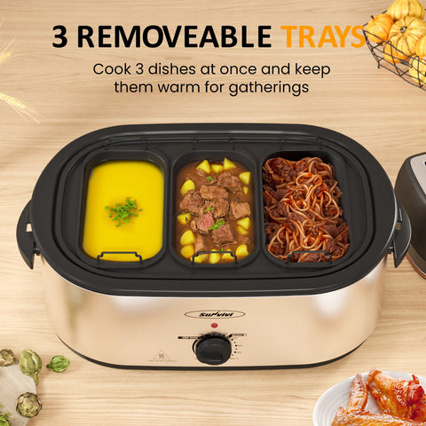 Sunvivi Turkey Roaster with 3 Separate Buffet Server Trays (18-20QT)