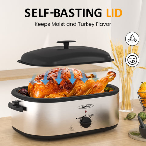 Sunvivi Turkey Roaster with 3 Separate Buffet Server Trays (18-20QT)