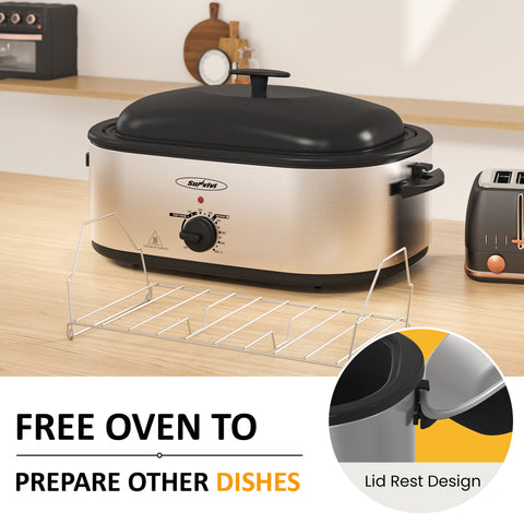 Sunvivi Turkey Roaster with 3 Separate Buffet Server Trays (18-20QT)